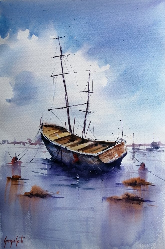 Altes Boot, ruhiges Wasser von Giorgio Gosti