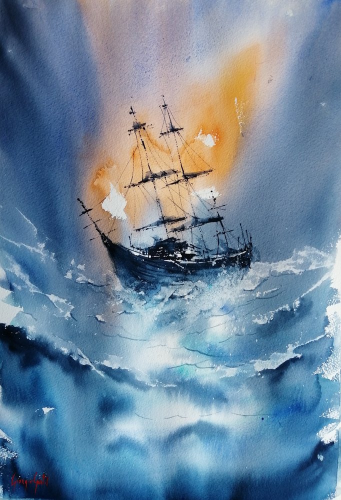 Stürmischer Ozean Schiff von Giorgio Gosti