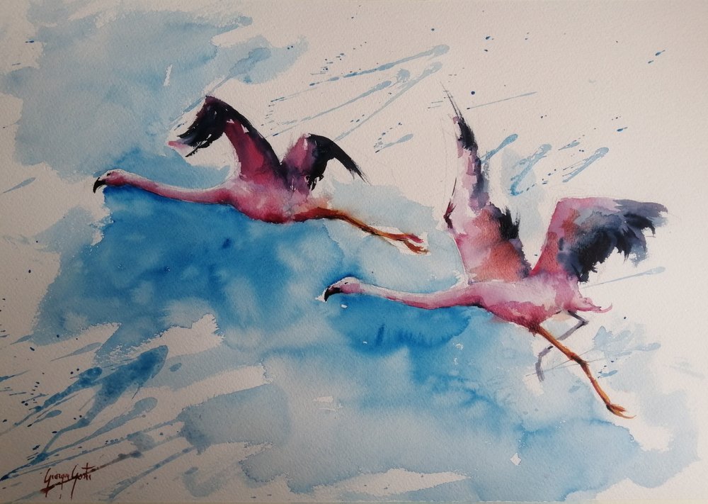 Lebhafter Flamingo Flug von Giorgio Gosti