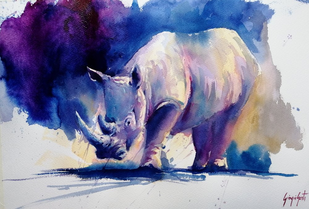 Lebendiges lila Nashorn von Giorgio Gosti