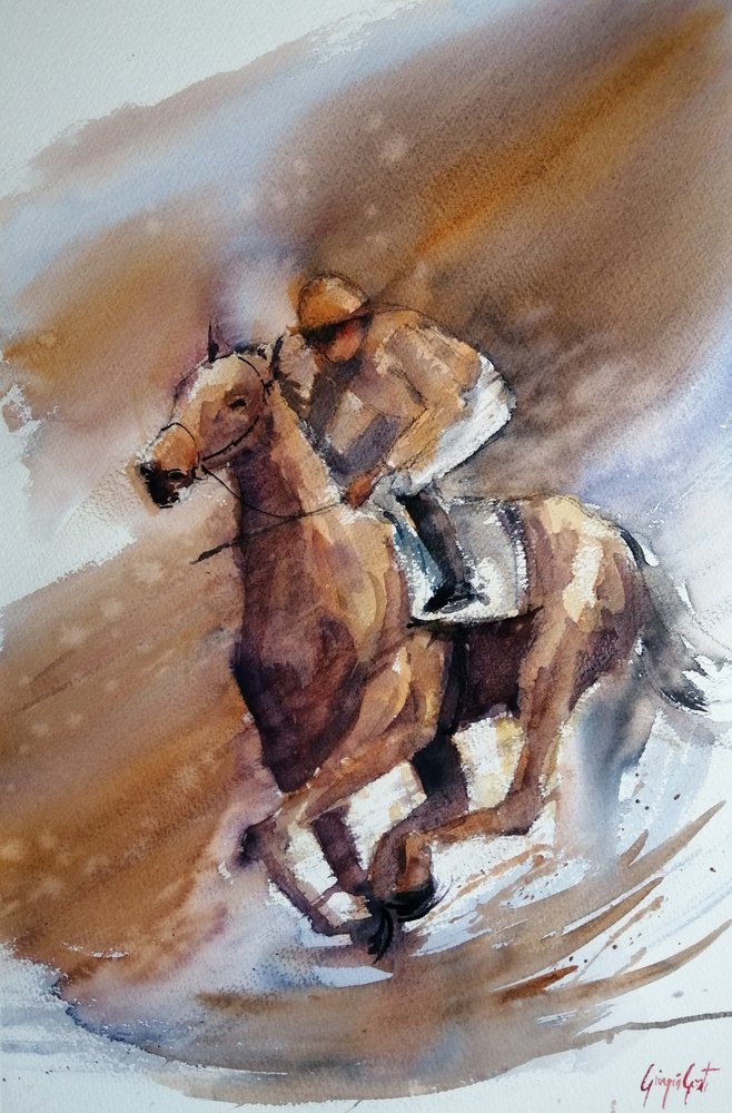 Aquarell Pferderennen von Giorgio Gosti