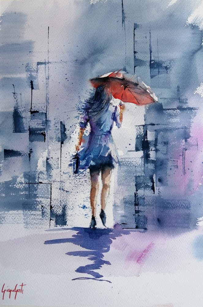 Frau Mit Rotem Regenschirm von Giorgio Gosti