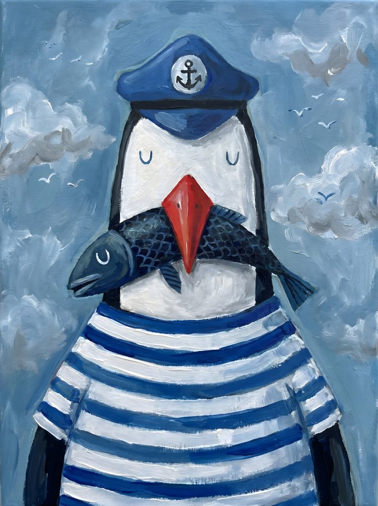 Matrosenpinguin mit Fisch von HUGO