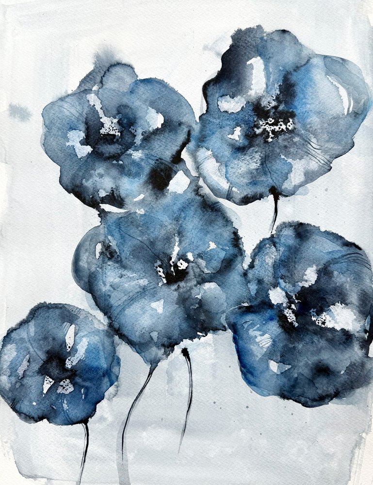 Blaue Aquarellmohnblumen von Helena Ryhle