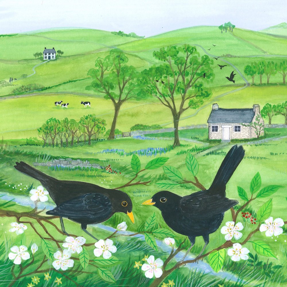 Amseln und Blüten von Isabelle Brent