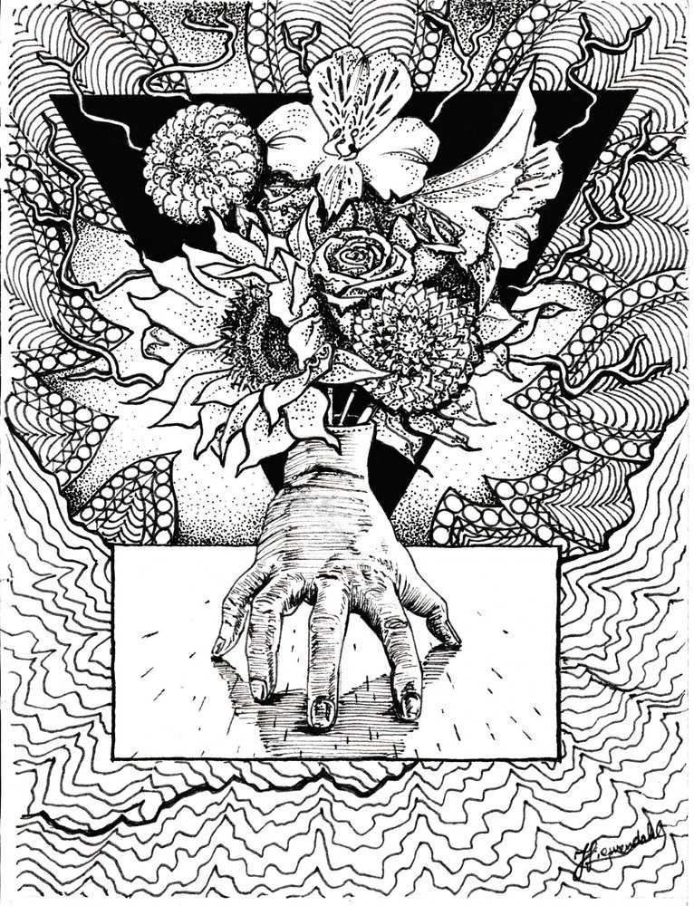 Surreale Hand-Blumen-Reflexion von Johan Liewendahl