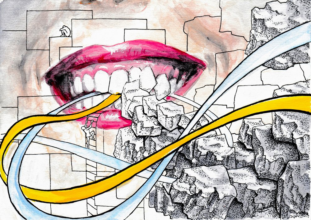 Zähne. Steine und Schnüre Aquarell-Tusche-Malerei. von Johan Liewendahl
