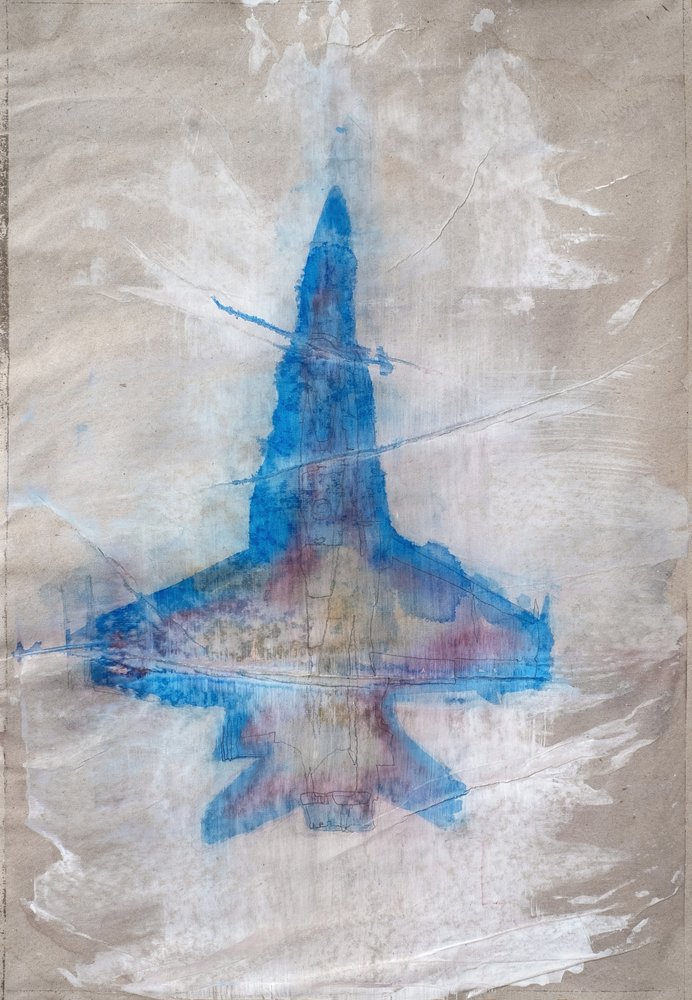 Abstraktes blaues Flugzeug von Joshua Hoskins