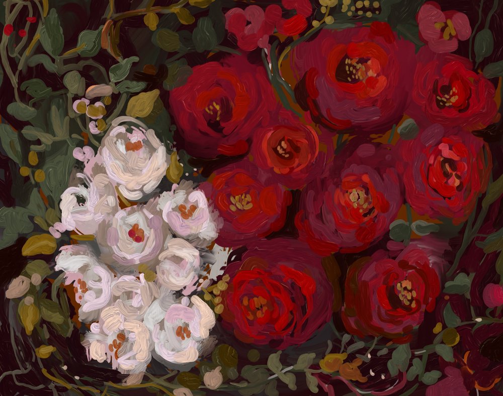 Dunkles Florales Gemälde von Josie George
