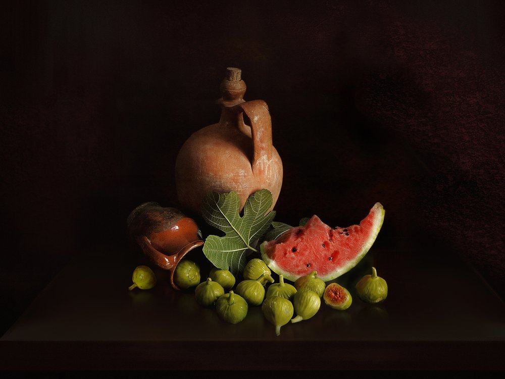Feigen und Wassermelonen Stillleben von Juan Antonio Palacios