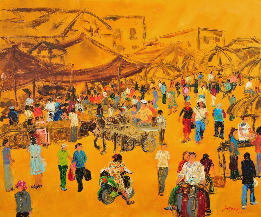 Geschäftiger Außenmarkt von Jukyong Park