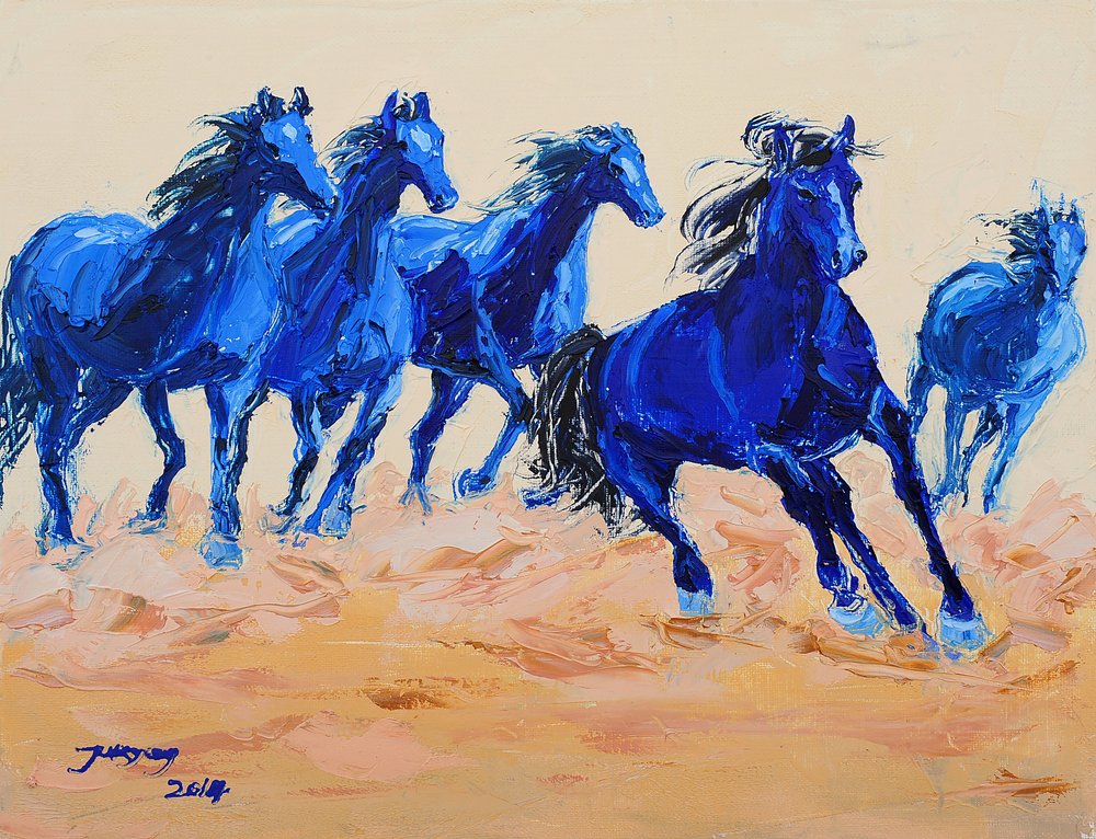 Galoppierende blaue Pferde von Jukyong Park