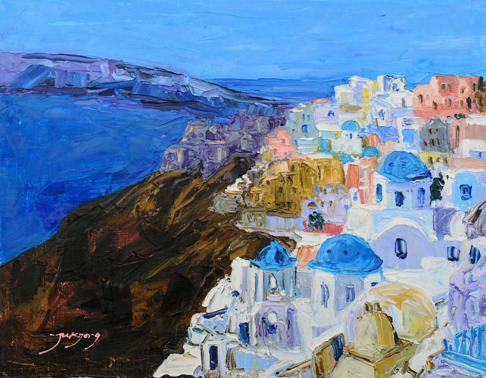 Santorini Blaue Kuppeln von Jukyong Park