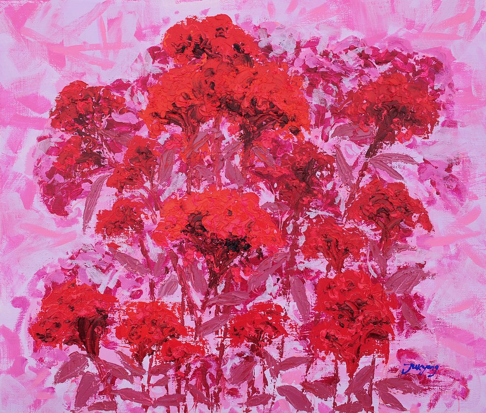 Lebendiger roter Blumengarten von Jukyong Park
