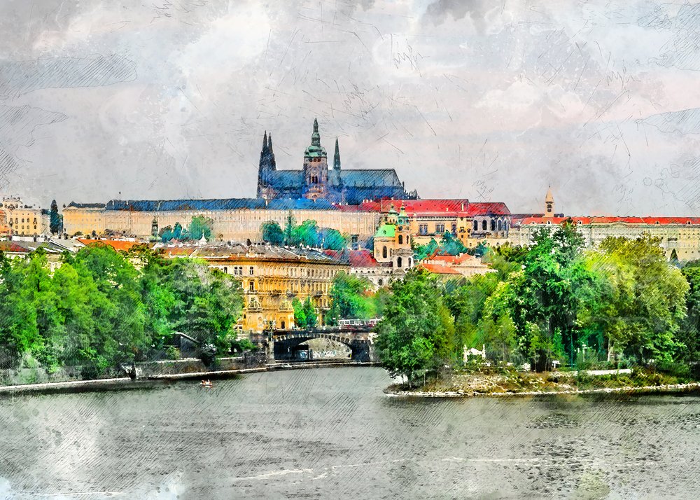 Historische Prager Flussansicht von Justyna Jaszke
