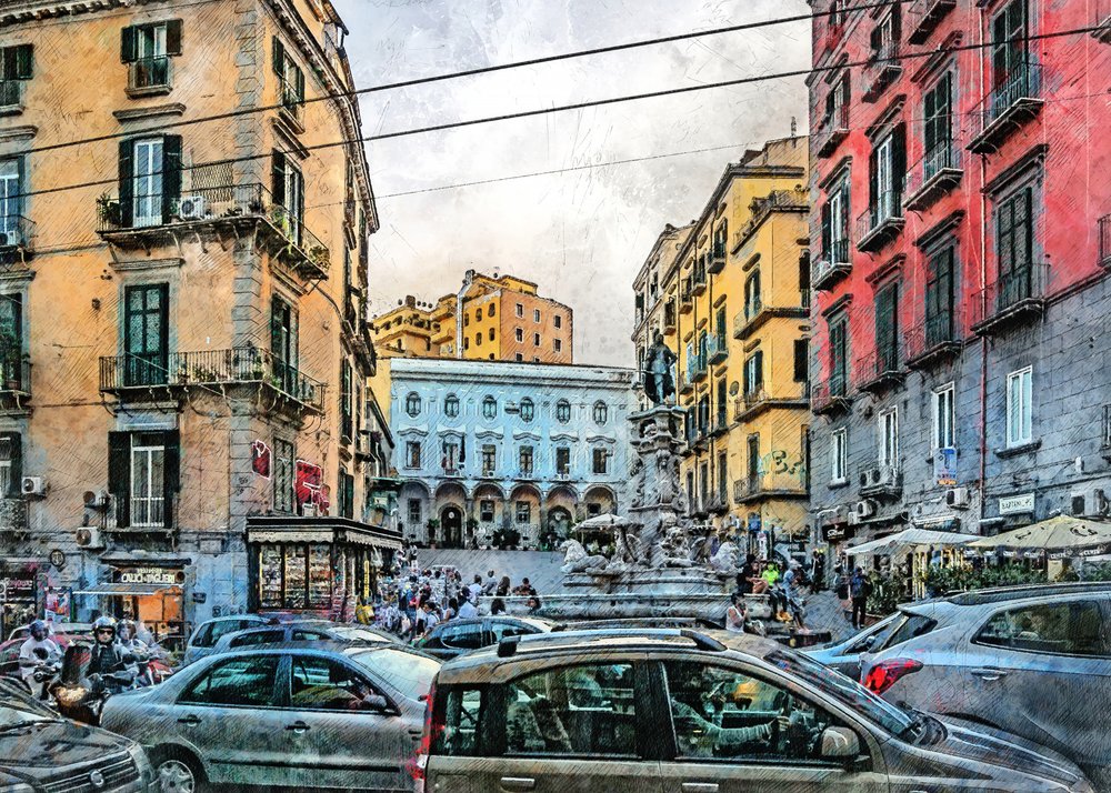 Neapel Stadt Aquarellkunst Italien (13) von Justyna Jaszke