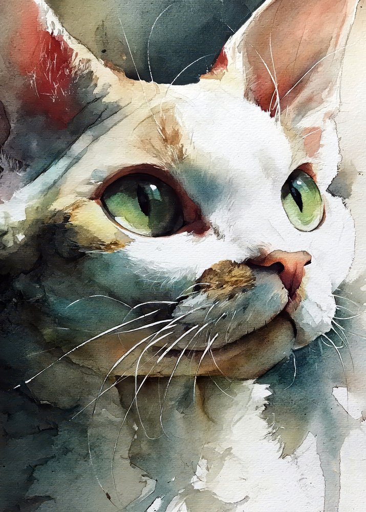 Aquarell Grünäugige Katze von Justyna Jaszke