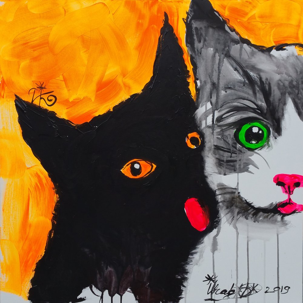 Buntes Katzenduo von Kanat Ibragimov