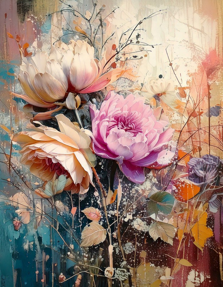 Gemalte Blumenabstraktion von Kay Shanley