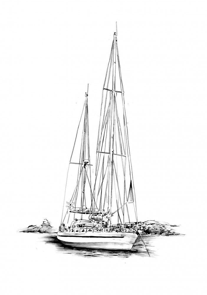Verankerte Segelboot Skizze von Kulik