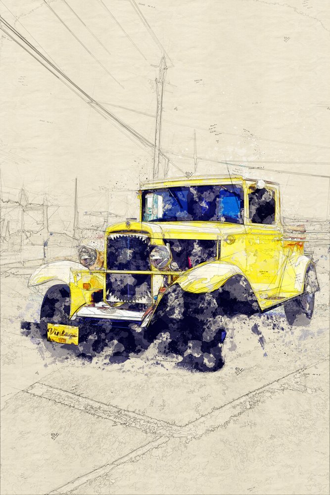 Klassischer gelber Pickup von Lembayung senja studio [Vintage Poster]
