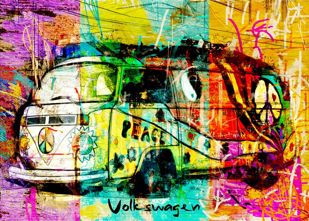 Bunter Hippie-Camper-Van von Lembayung senja studio [Vintage Poster]