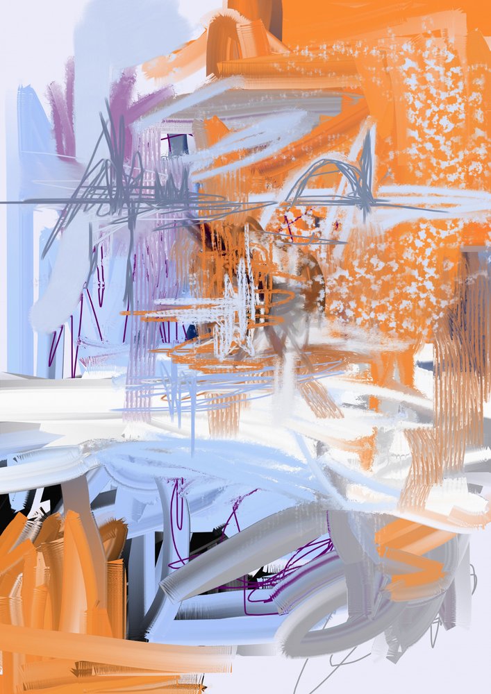 Orange-Blaue Moderne Abstraktion von Lembayung senja studio [Vintage Poster]