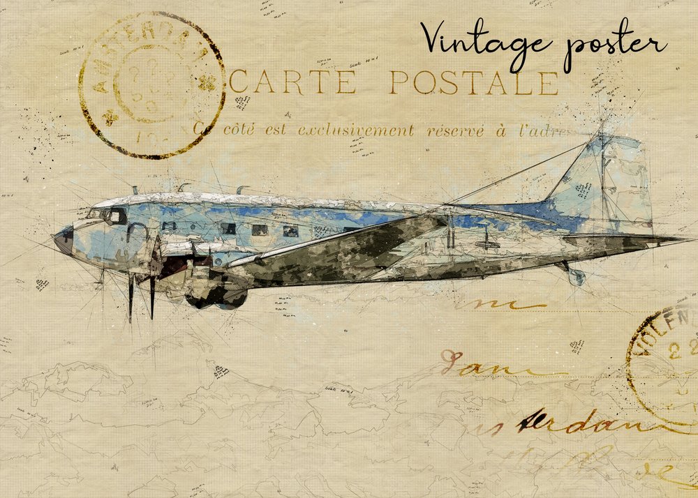Vintage Flugzeug Postkarte von Lembayung senja studio [Vintage Poster]
