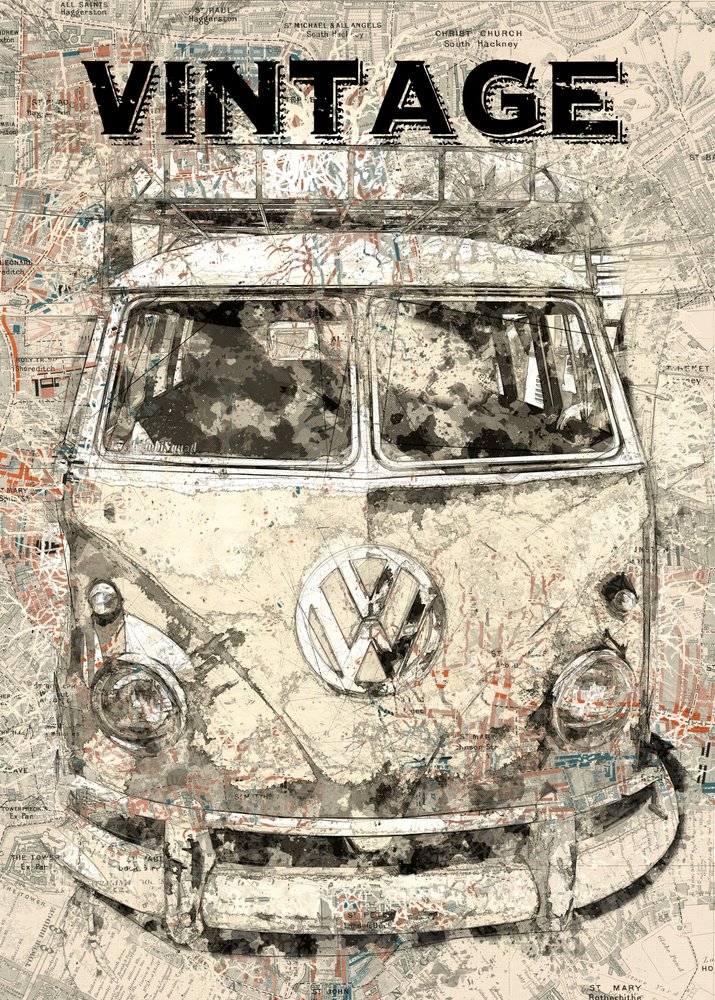 Vintage Bus Reise Karte von Lembayung senja studio [Vintage Poster]