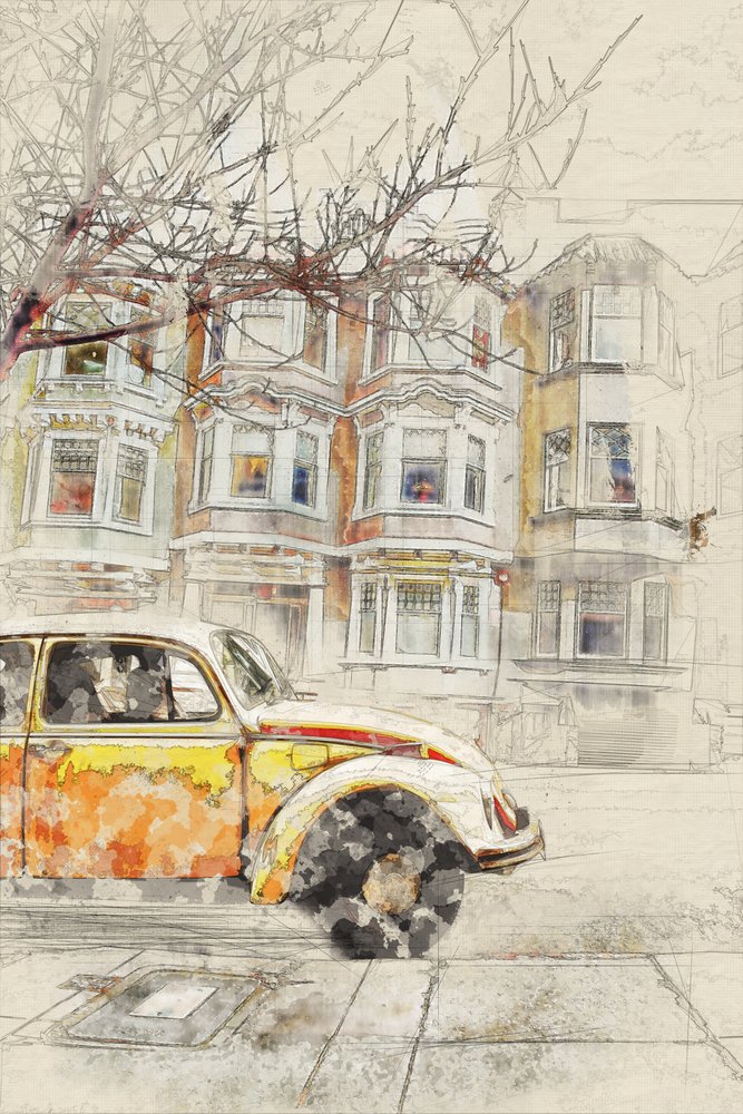 Vintage-Auto-Stadtskizze von Lembayung senja studio [Vintage Poster]
