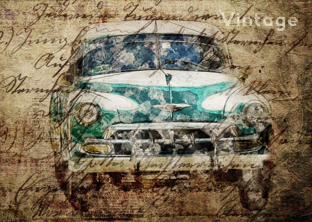 Vintage-Auto-Skript von Lembayung senja studio [Vintage Poster]