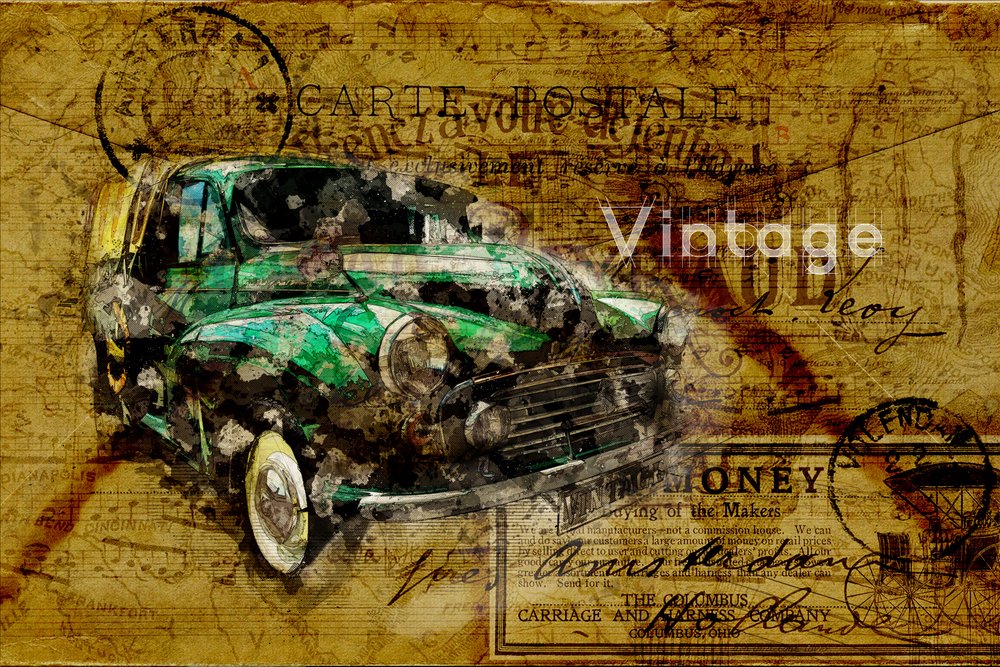 Vintage-Auto-Reisekarte von Lembayung senja studio [Vintage Poster]
