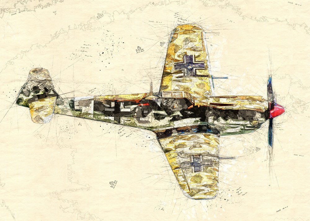 Skizze eines Vintage-Kampfflugzeugs von Lembayung senja studio [Vintage Poster]