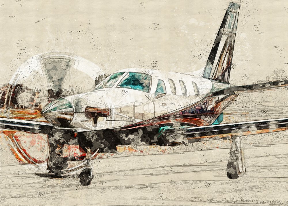Skizze eines Vintage-Propellerflugzeugs von Lembayung senja studio [Vintage Poster]