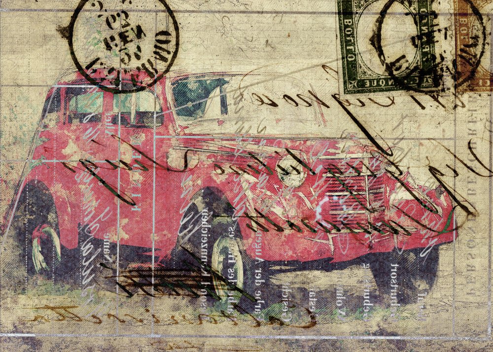 Vintage-Roter-Truck-Post von Lembayung senja studio [Vintage Poster]