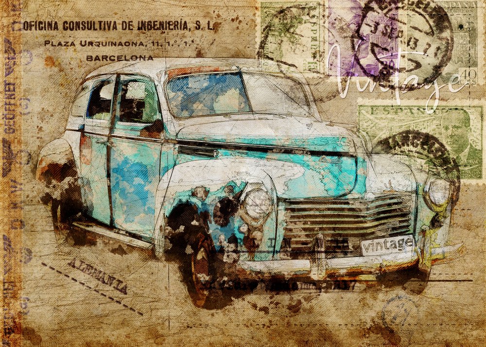 Vintage-Reiseauto von Lembayung senja studio [Vintage Poster]