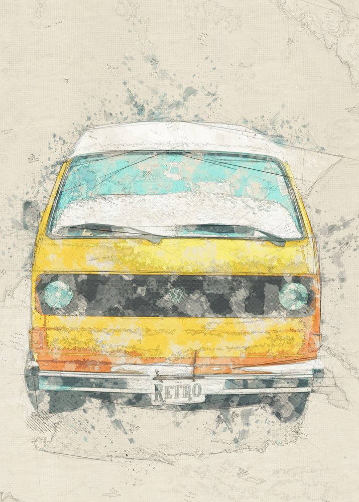 Gelber Retro Camper Van von Lembayung senja studio [Vintage Poster]