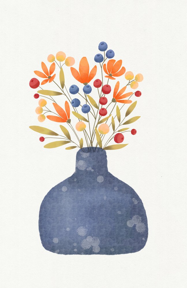Blaue Vase Wildblumen von Lena Refur