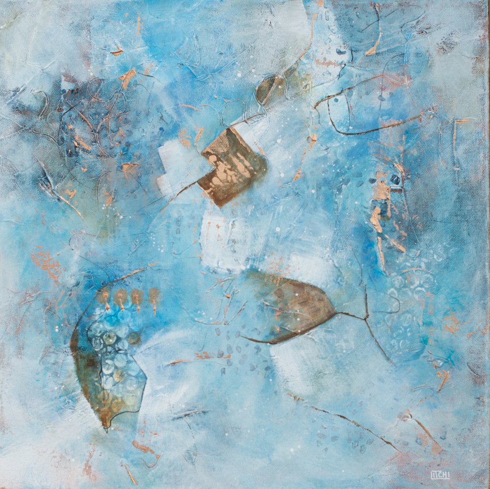 Fließendes blau-goldenes Abstrakt von Lillian Christiansson