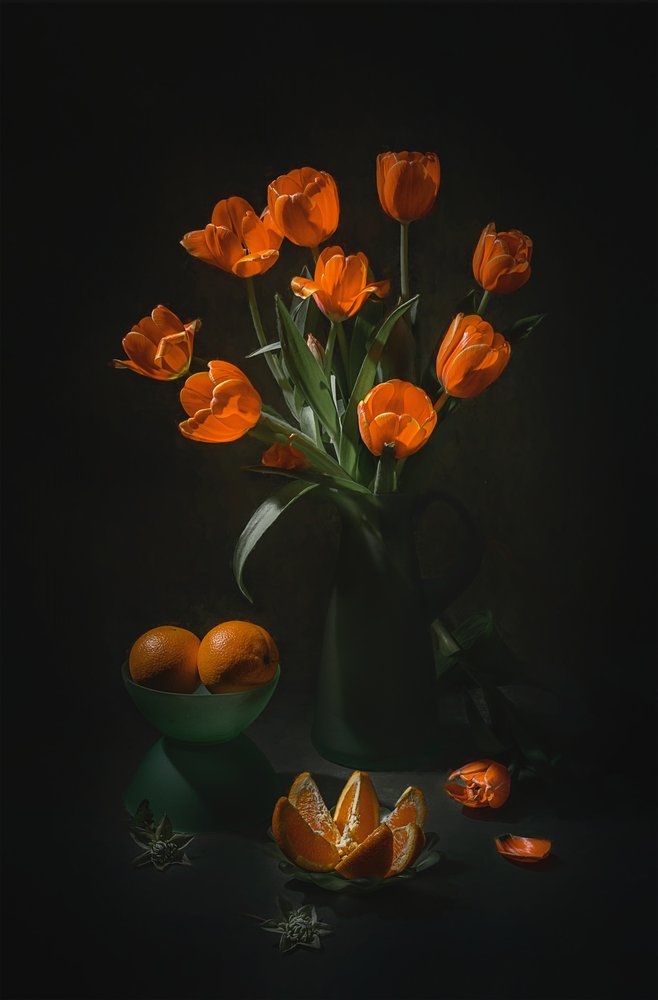 Orange Tulpen-Stillleben von Lydia Jacobs