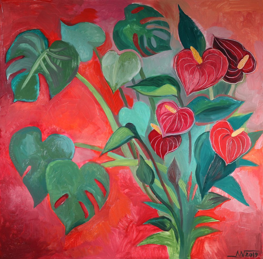 Tropische Monstera Anthurium Blüten von Marina Gorkaeva