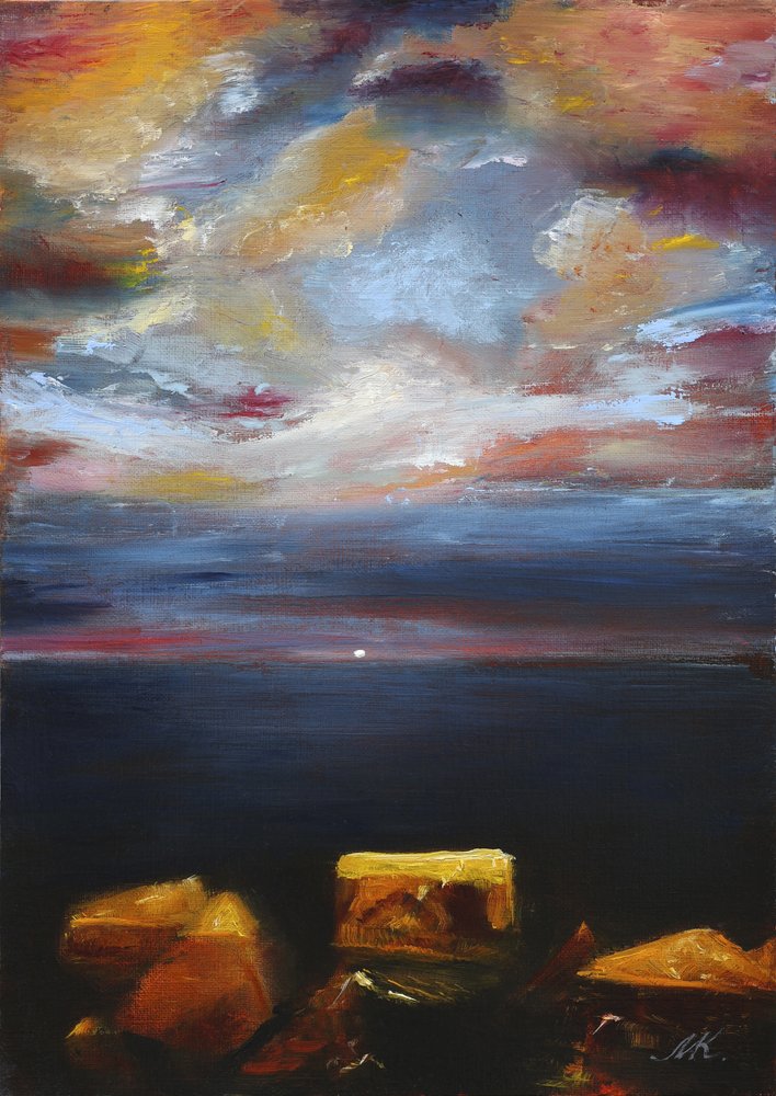 Dramatischer Sonnenuntergang über Felsen von Marina Kozyr