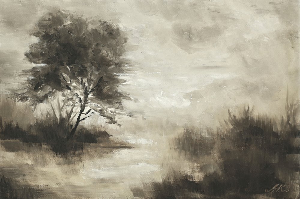 Einsamer Baum im Nebel von Marina Kozyr