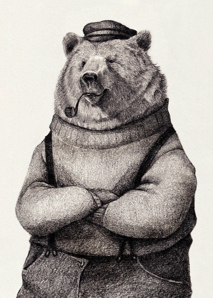 Bär in Vintage-Kleidung von Mike Koubou