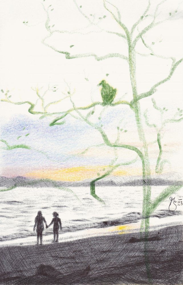 Grüner Baum Strand Sonnenuntergang von Mirjam Schrei