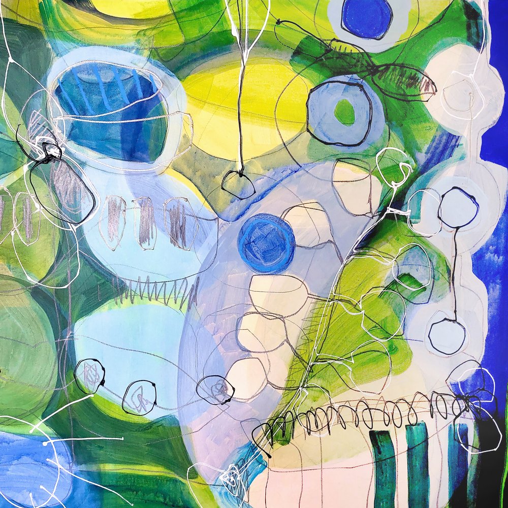 Dynamisches Grün-Blau Abstrakt von Monika Riethmueller