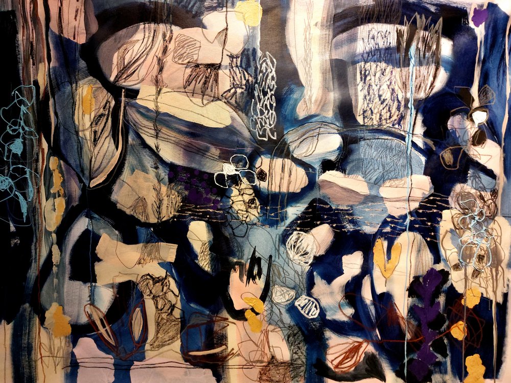 Fließendes blaues Abstrakt von Monika Riethmueller