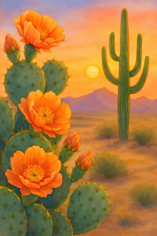 Wüsten-Sonnenuntergang Kaktusblüte von Natalie Bruns