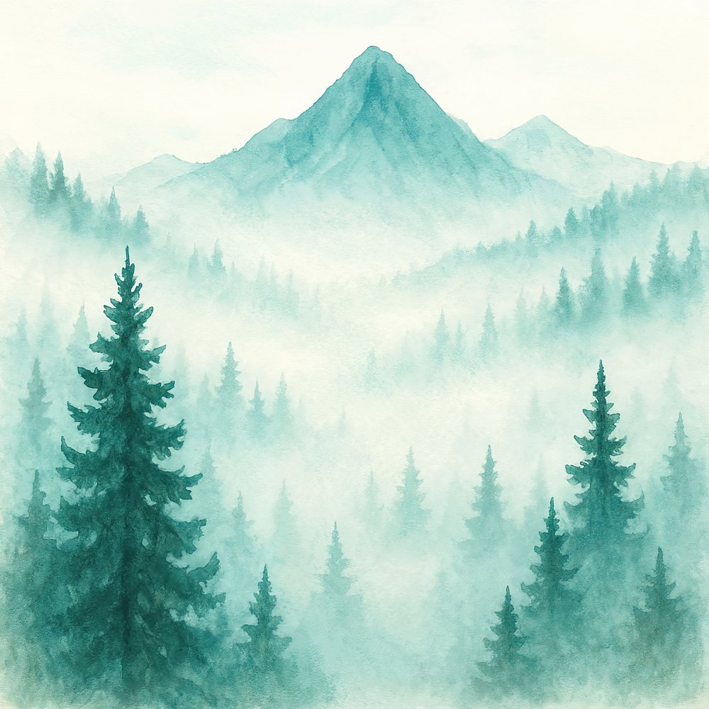 Neblige Waldberge von Natalie Bruns