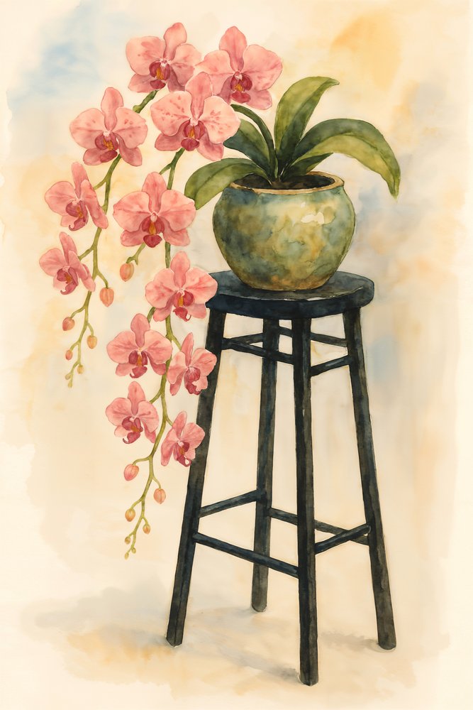 Rosa Orchidee auf Hocker von Natalie Bruns